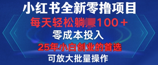 小红书全新纯零撸项目，只要有号就能玩，可放大批量操作，轻松日入100+【揭秘】-赢家共创-资源网-最新项目分享网