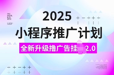 2025小程序推广计划,全新升级撸广告挂JI2.0玩法,日入多张,小白可做【揭秘】-赢家共创-资源网-最新项目分享网