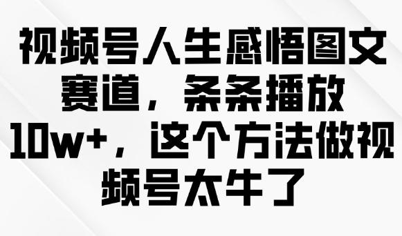 视频号人生感悟图文赛道，条条播放10w+，这个方法做视频号太牛了-赢家共创-资源网-最新项目分享网