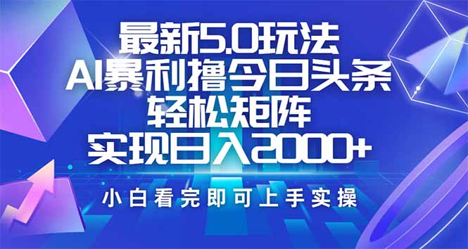 今日头条最新5.0玩法，思路简单，复制粘贴，轻松实现矩阵日入2000+-赢家共创-资源网-最新项目分享网