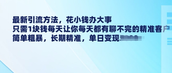 最新引流方法，花小钱办大事，只需1块钱每天让你每天都有聊不完的精准客户 简单粗暴，长期精准-赢家共创-资源网-最新项目分享网
