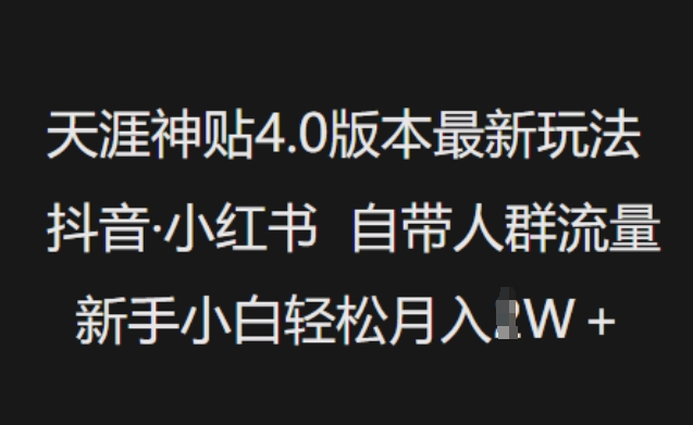 天涯神贴4.0版本最新玩法，抖音·小红书自带人群流量，新手小白轻松月入过W-赢家共创-资源网-最新项目分享网