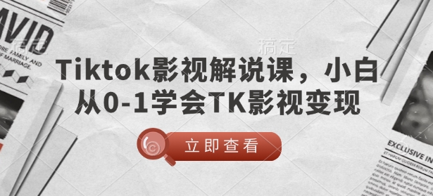TikTok影视解说课，小白从0-1学会TK影视变现-赢家共创-资源网-最新项目分享网