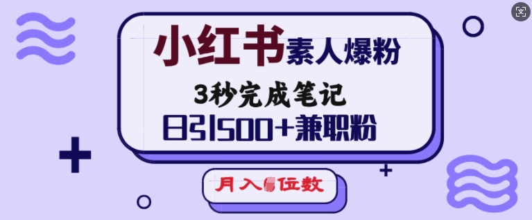 小红书素人爆粉，3秒完成笔记，日引500+兼职粉，月入5位数-赢家共创-资源网-最新项目分享网