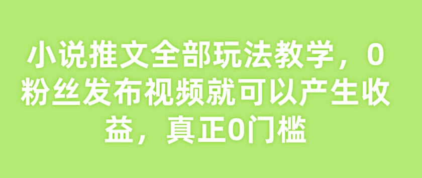 小说推文全部玩法教学，0粉丝发布视频就可以产生收益，真正0门槛-赢家共创-资源网-最新项目分享网
