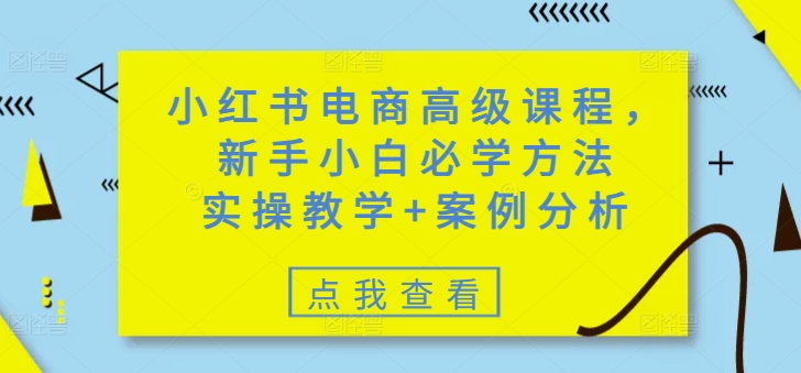 小红书电商高级课程，新手小白必学方法，实操教学+案例分析-赢家共创-资源网-最新项目分享网