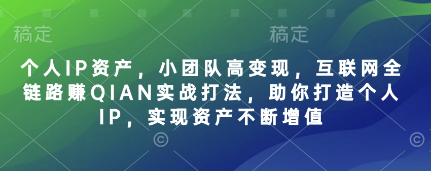 个人IP资产，小团队高变现，互联网全链路赚QIAN实战打法，助你打造个人IP，实现资产不断增值-赢家共创-资源网-最新项目分享网