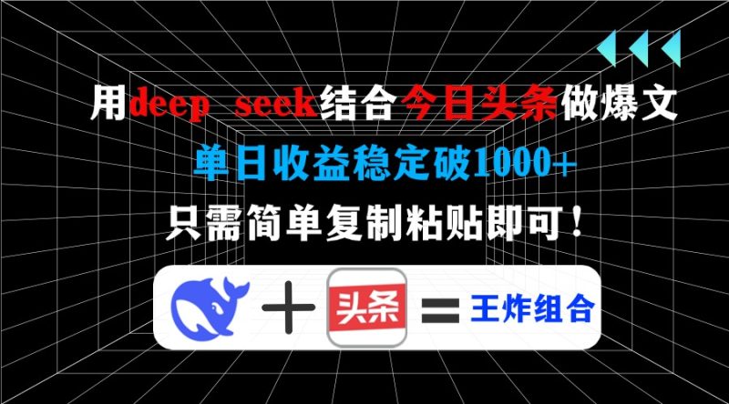 用deep seek结合今日头条做爆文，单日收益稳定破1000+，只需简单复制粘...-赢家共创-资源网-最新项目分享网