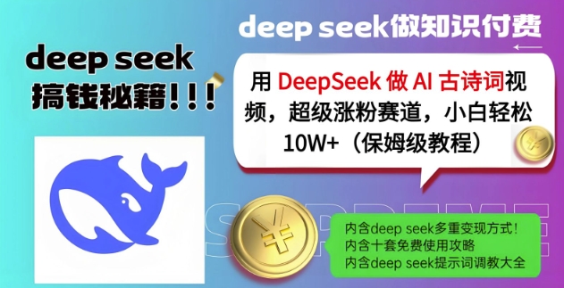 用DeepSeek做AI古诗词视频,超级涨粉赛道,小白轻松涨粉10W+(保姆级教程)-赢家共创-资源网-最新项目分享网
