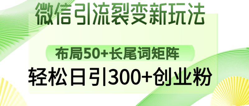 微信引流裂变新玩法:布局50+长尾词矩阵,轻松日引300+创业粉-赢家共创-资源网-最新项目分享网