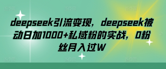 deepseek引流变现，deepseek被动日加1000+私域粉的实战，0粉丝月入过W-赢家共创-资源网-最新项目分享网