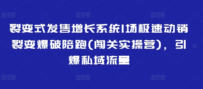 裂变式发售增长系统1场极速动销裂变爆破陪跑(闯关实操营)，引爆私域流量-赢家共创-资源网-最新项目分享网