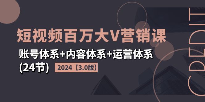 （11795期）2024短视频·百万大V营销课【3.0版】账号体系+内容体系+运营体系(24节)-赢家共创-资源网-最新项目分享网