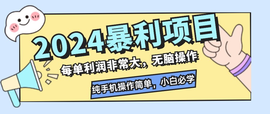 (12130期)2024暴利项目,每单利润非常大,无脑操作,纯手机操作简单,小白必学项目-赢家共创-资源网-最新项目分享网