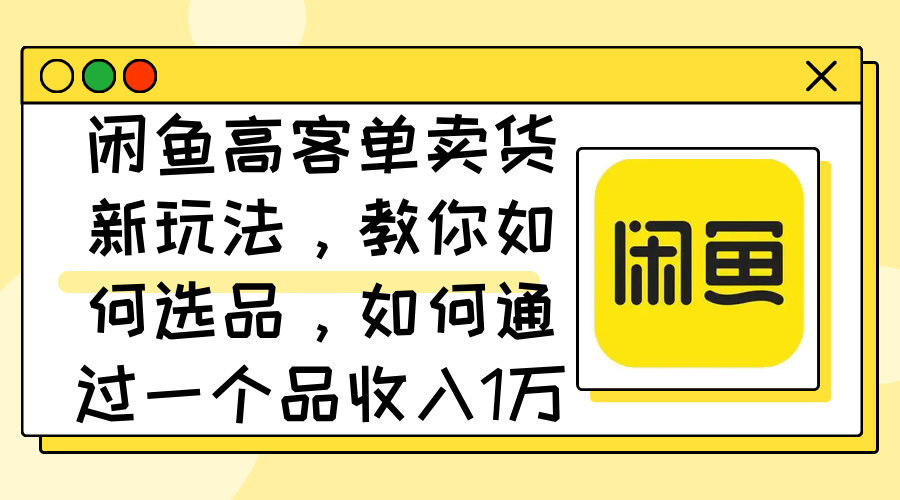 （12387期）闲鱼高客单卖货新玩法，教你如何选品，如何通过一个品收入1万+-赢家共创-资源网-最新项目分享网