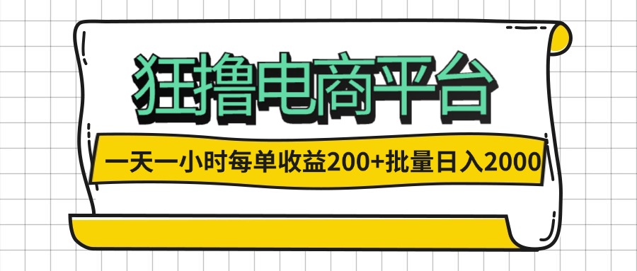 （12463期）一天一小时 狂撸电商平台 每单收益200+ 批量日入2000+-赢家共创-资源网-最新项目分享网